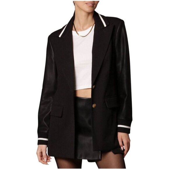 Avec Les Filles Black Jacket With Faux Leather Sleeves Varsity Blazer Sz M - Picture 1 of 10